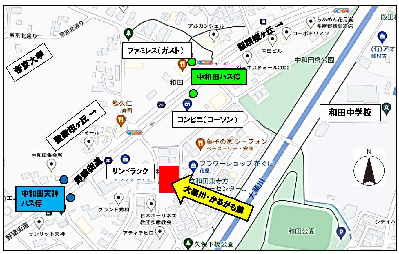 大栗川・かるがも館地図